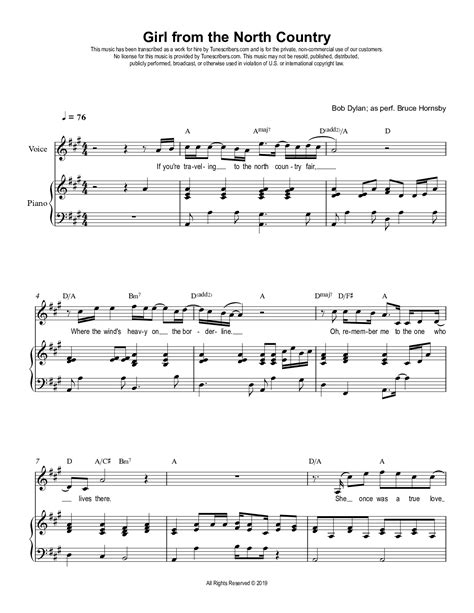 Tunescribers | Girl From The North Country | Sheet Music