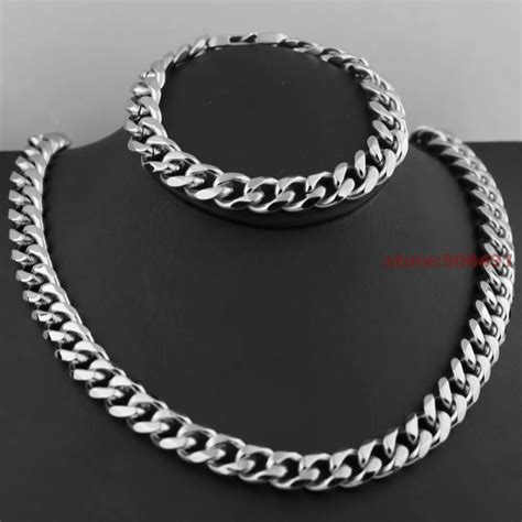 13mm/15mm 1set Mens Jewelry Silver Stainless Steel High Quality Bling ...