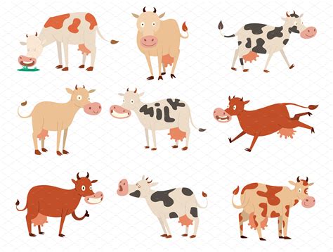 Cartoon cow characters | Animal Illustrations ~ Creative Market