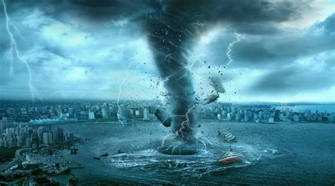 Hurricane in the body of water digital wallpaper, tornado, digital art, cityscape, sea HD ...