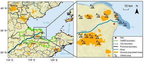 Map showing the location of the Yellow River Delta. The right map shows ...