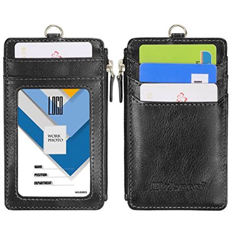 Badge Holder with Zip, Wisdompro Slim Double Sided PU Leather ID Badge Card Holder Wallet Case ...