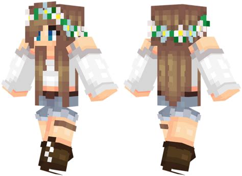 Flower Crown Minecraft Skin Girl Brown Hair Png