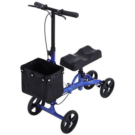 HOMCOM Foldable Dual Pad Steerable Leg Knee Walker Scooter with Basket Attachment - Blue | Aosom