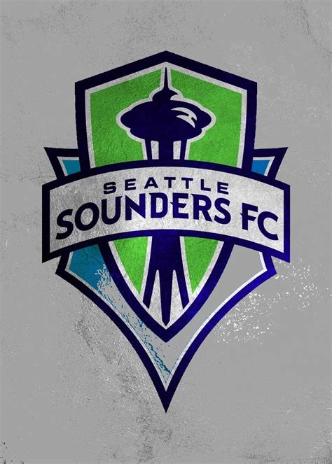 the seattle sounders logo is shown in blue and green on a gray ...