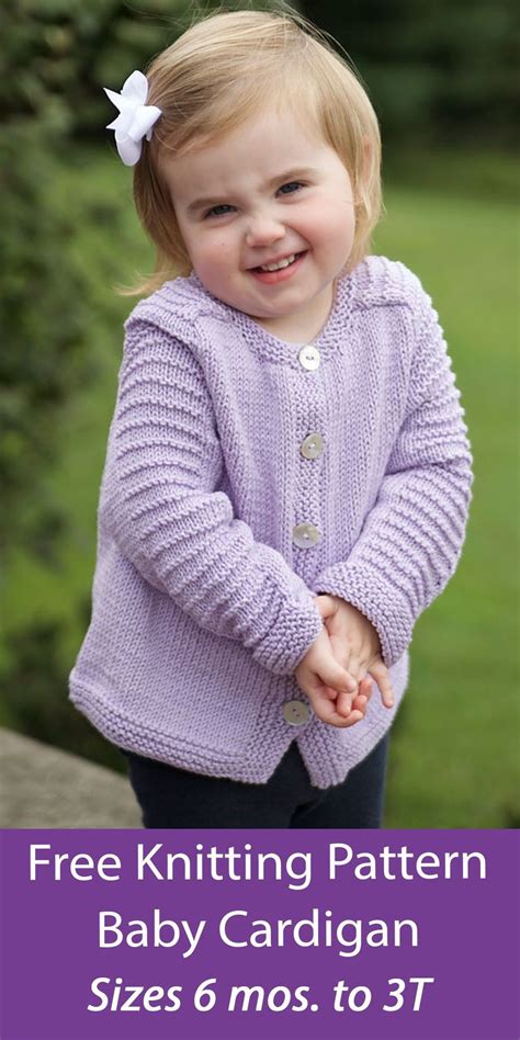 Free knitting pattern for easy baby cardigan in stockinette with garter stripe details. Sizes 6 ...