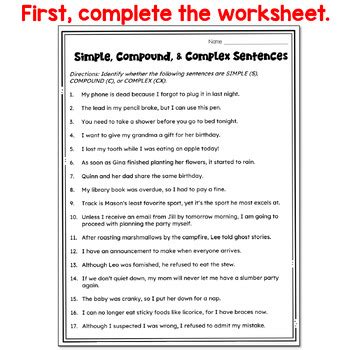 Simple Compound Complex Sentences Exercises With Answers - Exercise Poster