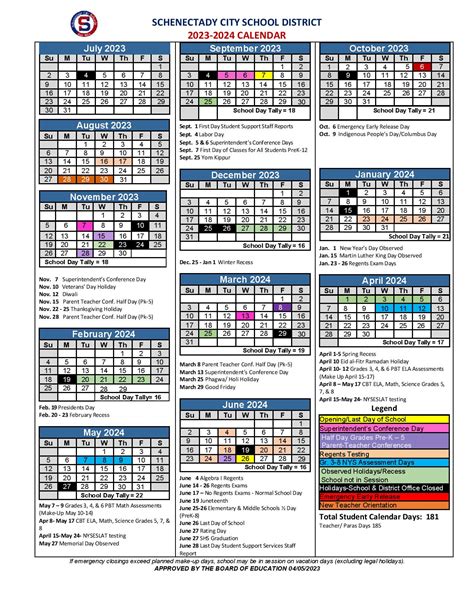 Schenectady City School District Calendar 2023-2024