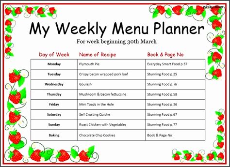 6 Weekly Menu Templates Free - SampleTemplatess - SampleTemplatess