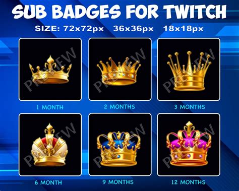 6 Crowns Sub / Bit Badges for Twitch Kick, Loyalty Badges Pack for Twitch Kick Streamers - Etsy ...