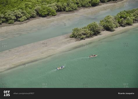 Aerial view of river stock photo - OFFSET