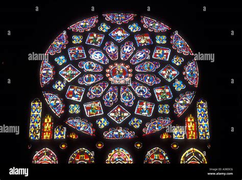 North Rose window, stained glass, Chartres Cathedral, Cathedrale Notre-Dame de Chartres ...