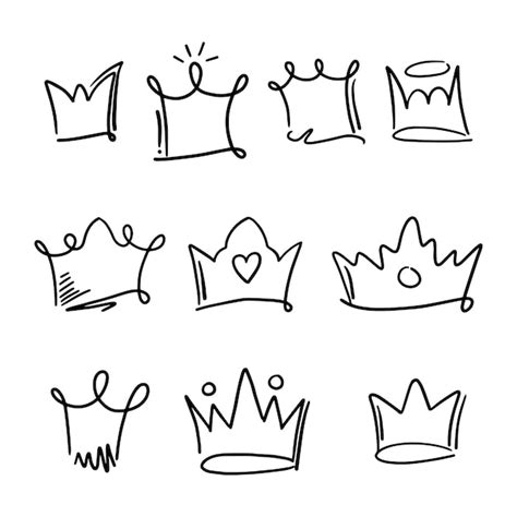 Premium Vector | Doodle set crown line art vector illustration