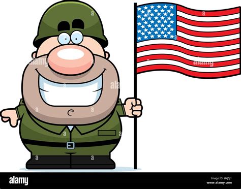 A cartoon illustration of an army soldier with an American flag Stock ...