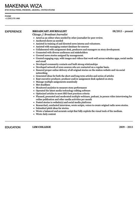 Broadcast Journalist Resume Sample | Velvet Jobs