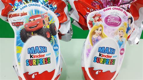 Surprise Eggs Maxi Kinder Surprise Disney Pixar Cars Disney Princess Easter Edition - YouTube