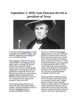 This Day in History - September 5: Sam Houston elected president of Texas