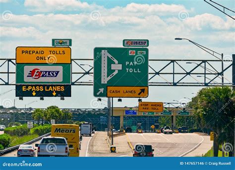 Overhead Road Direction Signs Found on the Approach To Toll Plaza`s ...