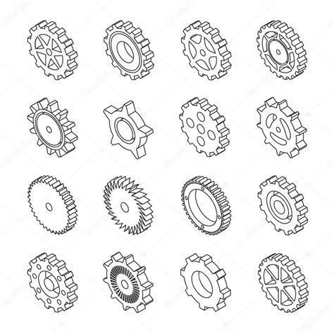 Set of outline icons of mechanical gears. — Stock Vector © kalen #140985702