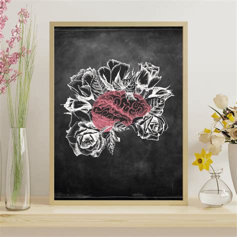 Chalkboard Brain Anatomy Art with Floral Wall Art