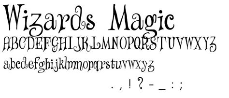 the wizard's magic font is shown in black and white, with numbers below it