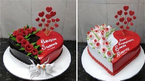 Amzing Two Heart Shape Cake Design Heart Shape Red Colour Flowers Decora... | Heart shape cake ...