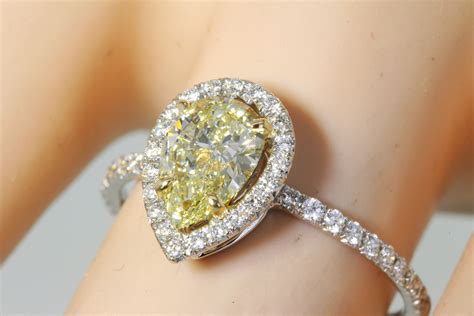 1.05CT Pear Fancy Yellow Diamond Halo Engagement Ring GIA Certified VVS1 | Wholesale Diamond ...