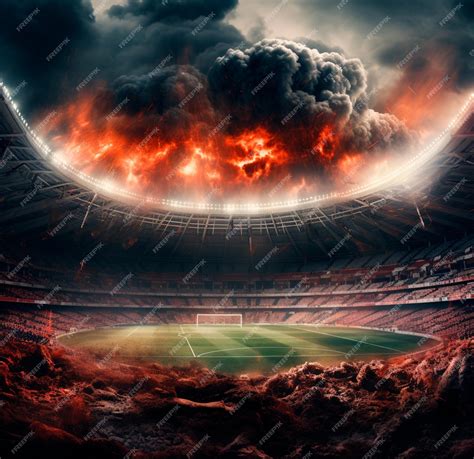 Premium AI Image | REALISTIC STADIUM PHOTO WITH RED SMOKE IN 4K