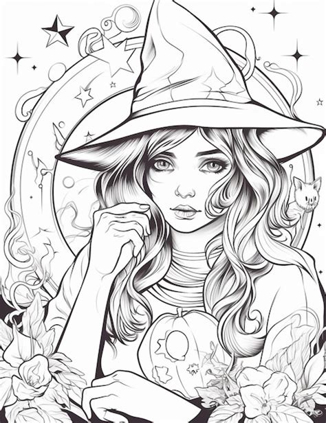 Premium AI Image | A drawing of a woman in a witch hat with a heart ...