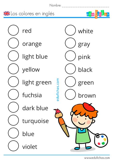 Colores en Inglés. Vocabulario + Ejercicios para Niños Gratis【PDF】