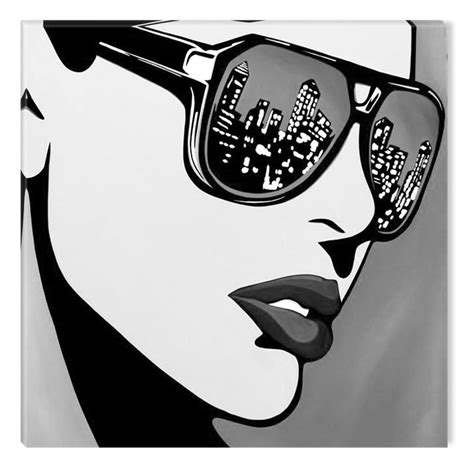 Startonight Canvas Wall Art Black and White Abstract Urban Woman, Dual View Surprise Artwork ...