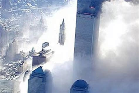 Newly-released 9/11 pictures taken from helicopter show dramatic moment Twin Towers collapsed ...