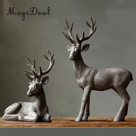 MagiDeal Deer on Table Home Sculpture Garden Ornament Resin Antlers Statue Animal Figurine ...