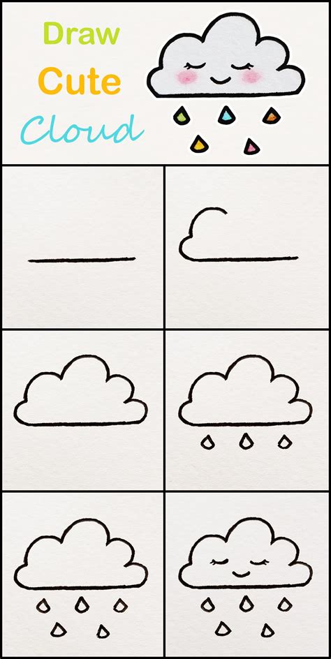 Learn how to draw a cute Cloud step by step ♥ very simple tutorial #cloud #drawings #kawaii #t ...