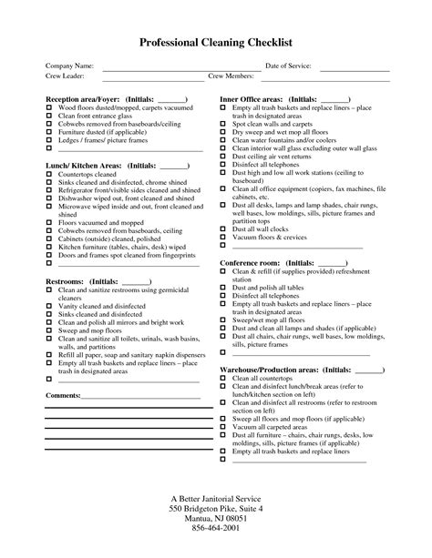 Professional House Cleaning Checklist Printable More - Resume Samples