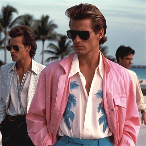 Retro wave vice Miami fashioned man in sunglasses Sunset scene in Miami of 80's Synth wave ...