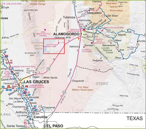 White Sands Area Road Map - Ontheworldmap.com