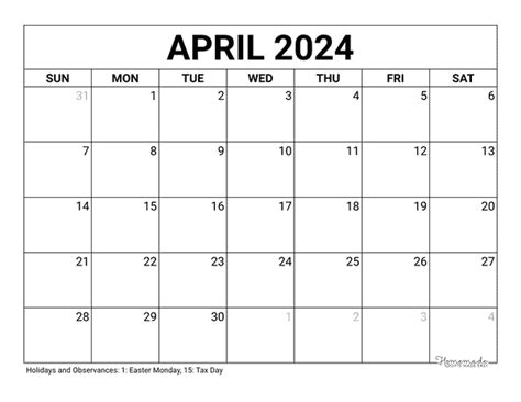 Free Printable Calendar April 2024 Monthly - Bamby Carline