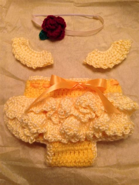Crochet Belle Beauty and the Beast Disney Princess baby outfit costume diaper cover sleeves ...