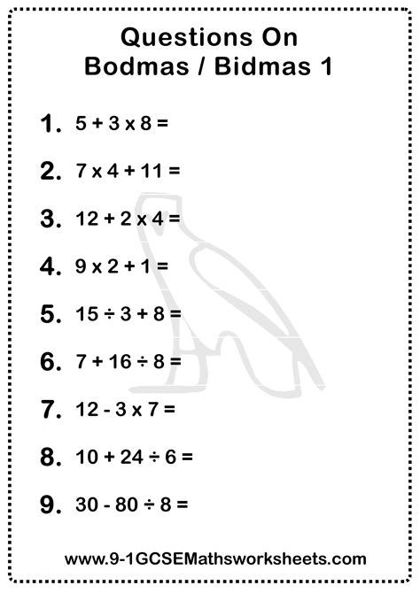 Bodmas Questions 1 | Bodmas, Algebra equations, Math work