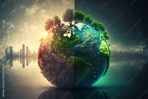 Cracked Earth VS Green Earth Concept. Global Warning, Climate Change ...