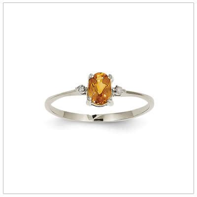 White Gold Diamond Birthstone Ring, November with genuine citrine birthstone for children and teens