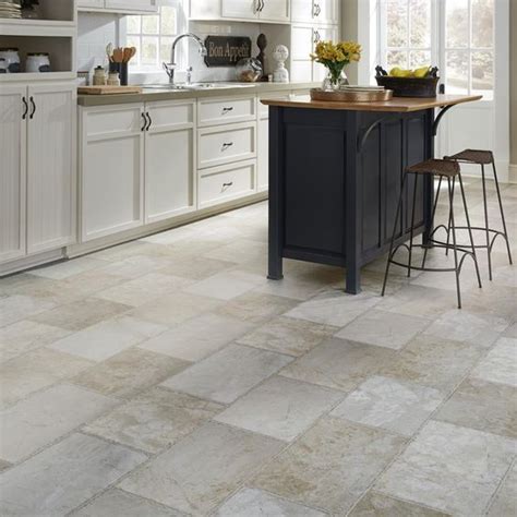 resilient natural stone vinyl floor upscale rectangular large scale travertine | Vinyl flooring ...