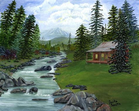 Mountain Cabin Painting by Anita Smith - Pixels