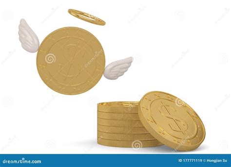 Angel Gold Coin Isolated on White Background. 3D Illustration Stock Illustration - Illustration ...