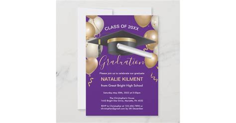 Purple and Gold Graduate Cap Graduation Party Invitation | Zazzle