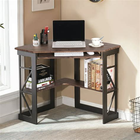 VECELO Corner Desk with Keyboard Tray and Storage Shelves, Corner ...