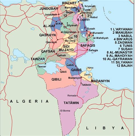 tunisia political map. Vector Eps maps | Order and download tunisia ...