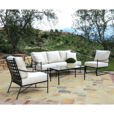 Sunset West Provence Wrought Iron 4 Piece Patio Conversation Set with ...