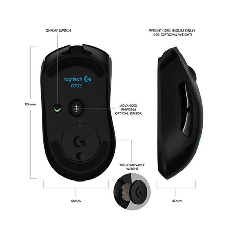 Logitech G703 Hero Lightspeed Wireless Gaming Mouse with HERO 16K Sensor (910-005642)